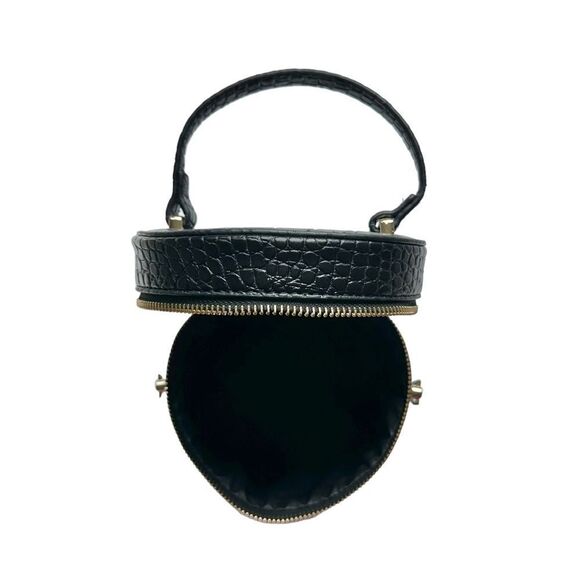 🔃Croc Embossed Black Cylinder Top Handle Crossbody Bucket Bag - Picture 7 of 10
